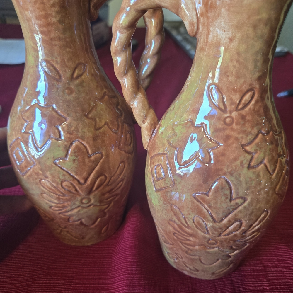 Certified International Orange and Brown Decorative Pitchers